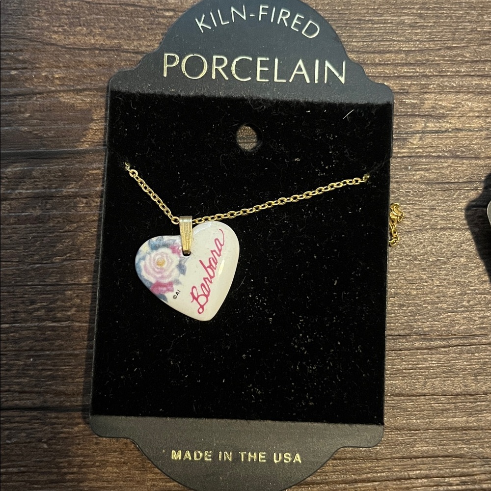 Heart-Shaped Porcelain Necklace with Floral Accents- Barbara